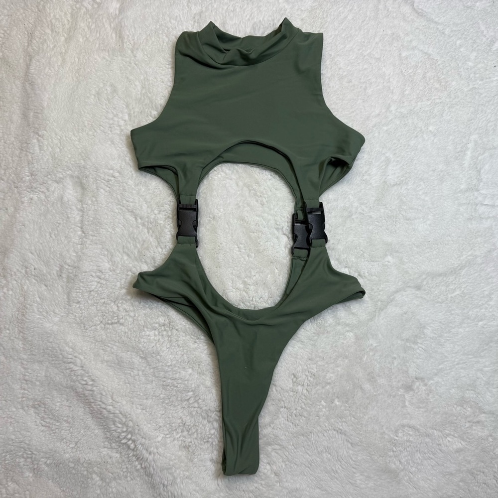 Sexy Olive Green One Piece Bathing Suit / Rave Suit